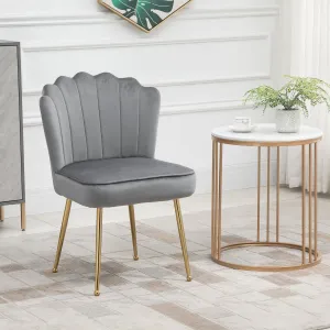 Accent Chair Velvet-Touch Vanity Chair Makeup Chair with Golden Metal Legs for Living Room & Dining Room, Grey