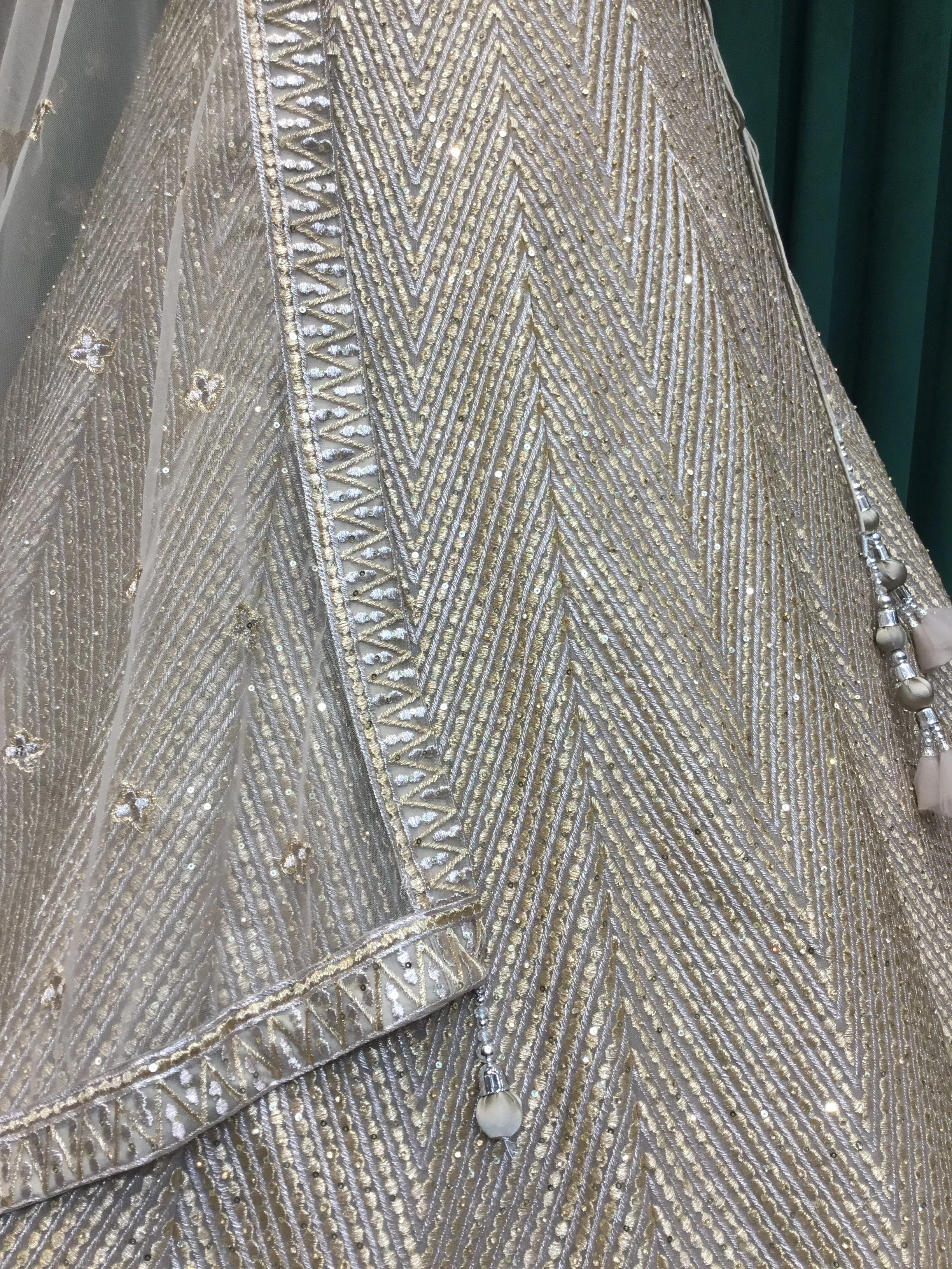 Beige Net Lehenga With Cut Dana and Sequins Work