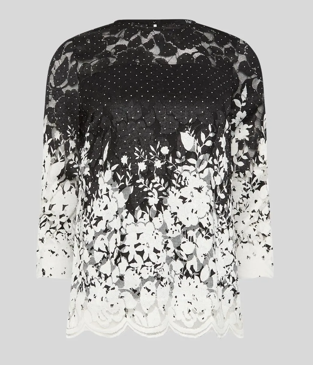 Black & White Floral Lace Overlay Top