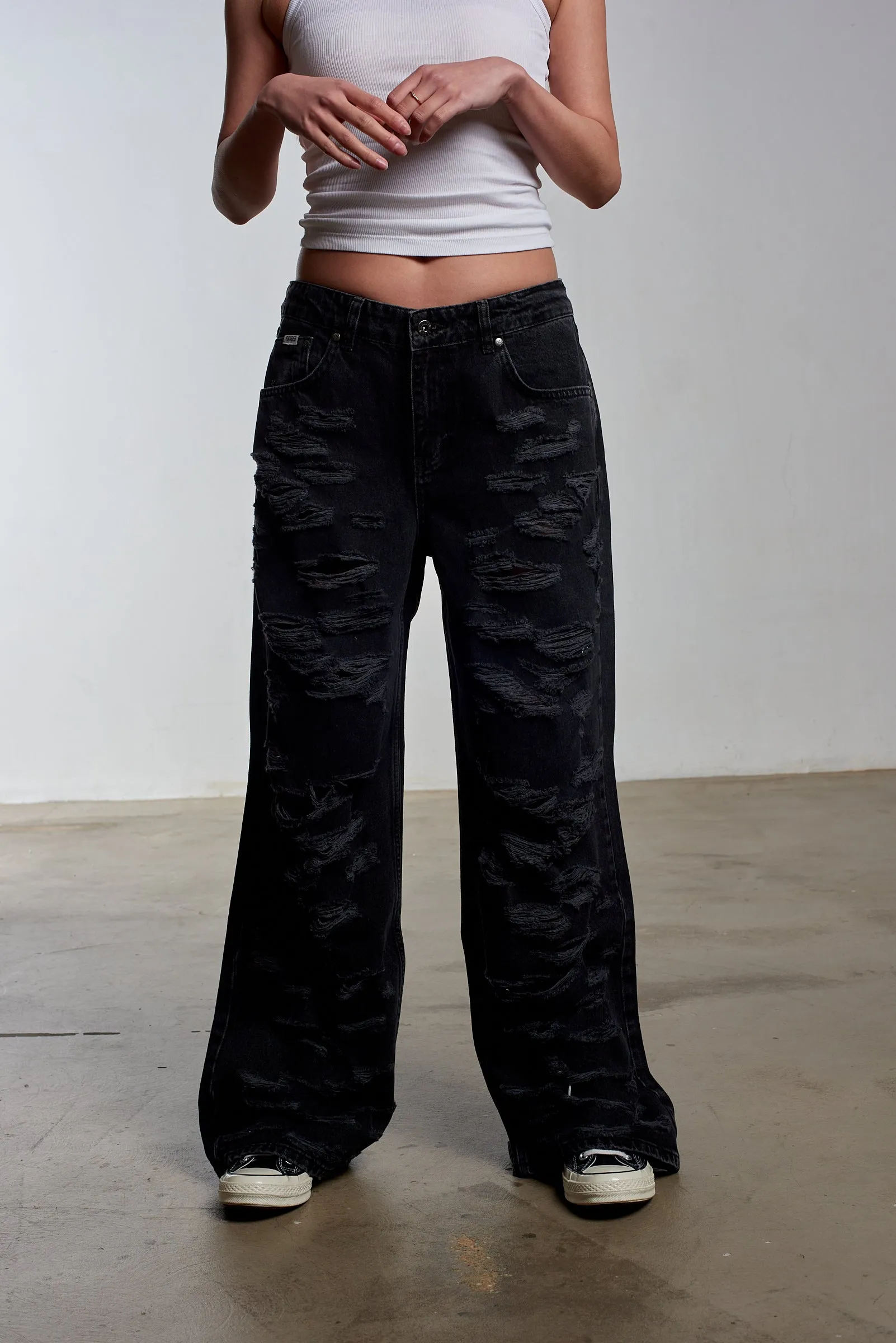 Black Distressed Release Jean