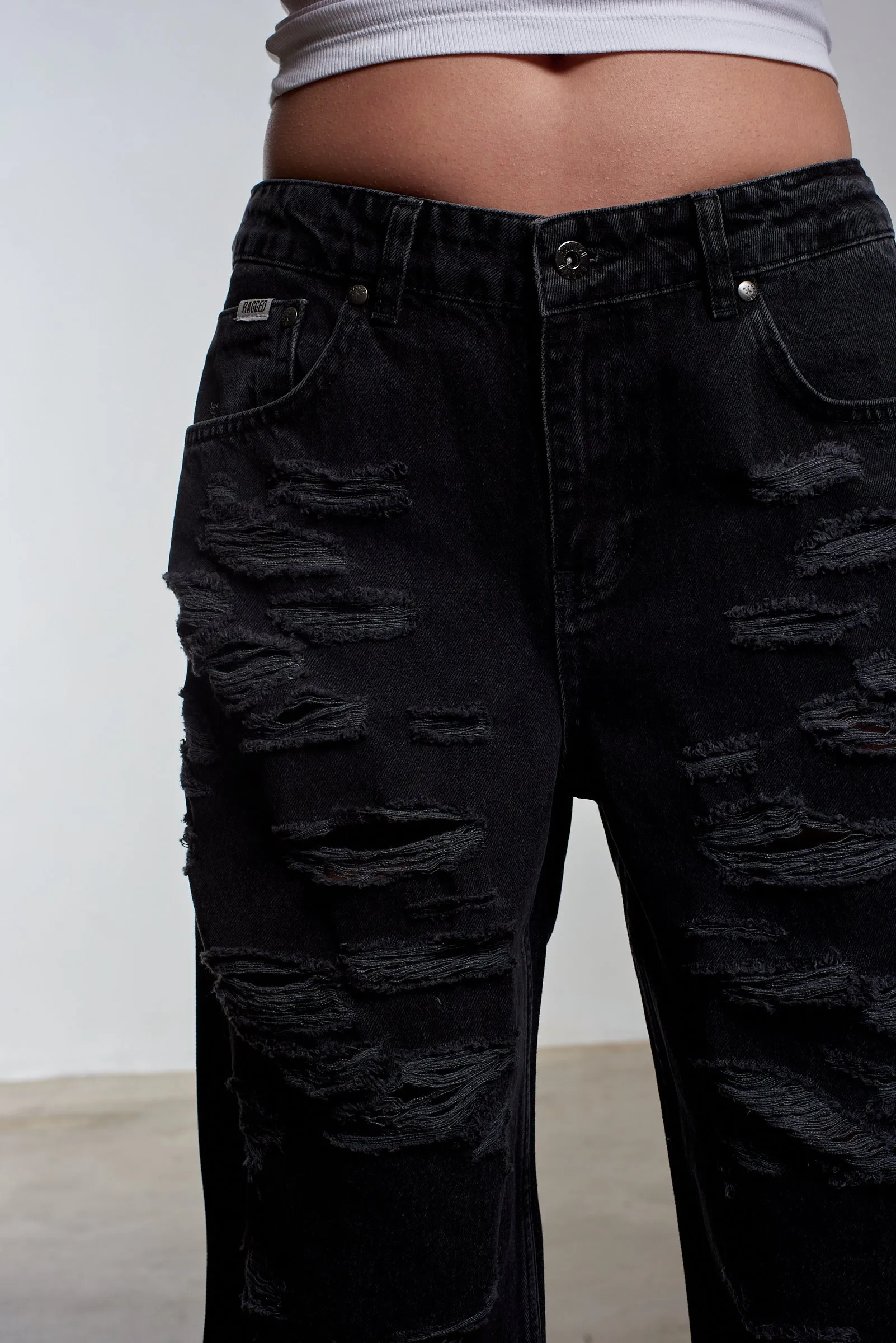 Black Distressed Release Jean