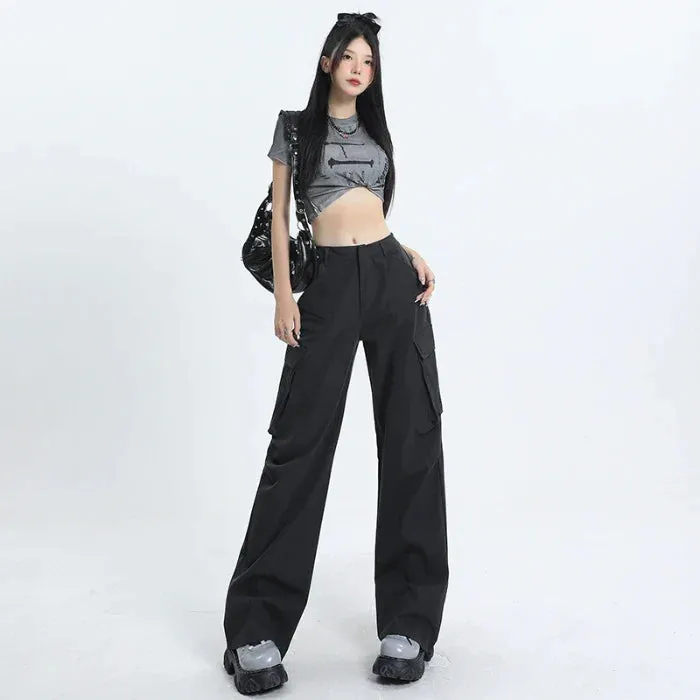 Cool Quick Drying Cargo High Waist Wide Leg Jeans