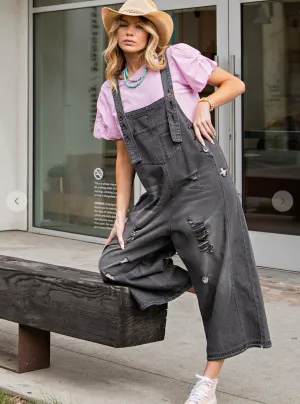 Denim slouchy bib overalls