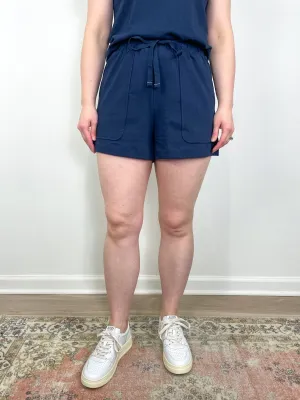 Elastic Waist Drawstring Shorts in Navy