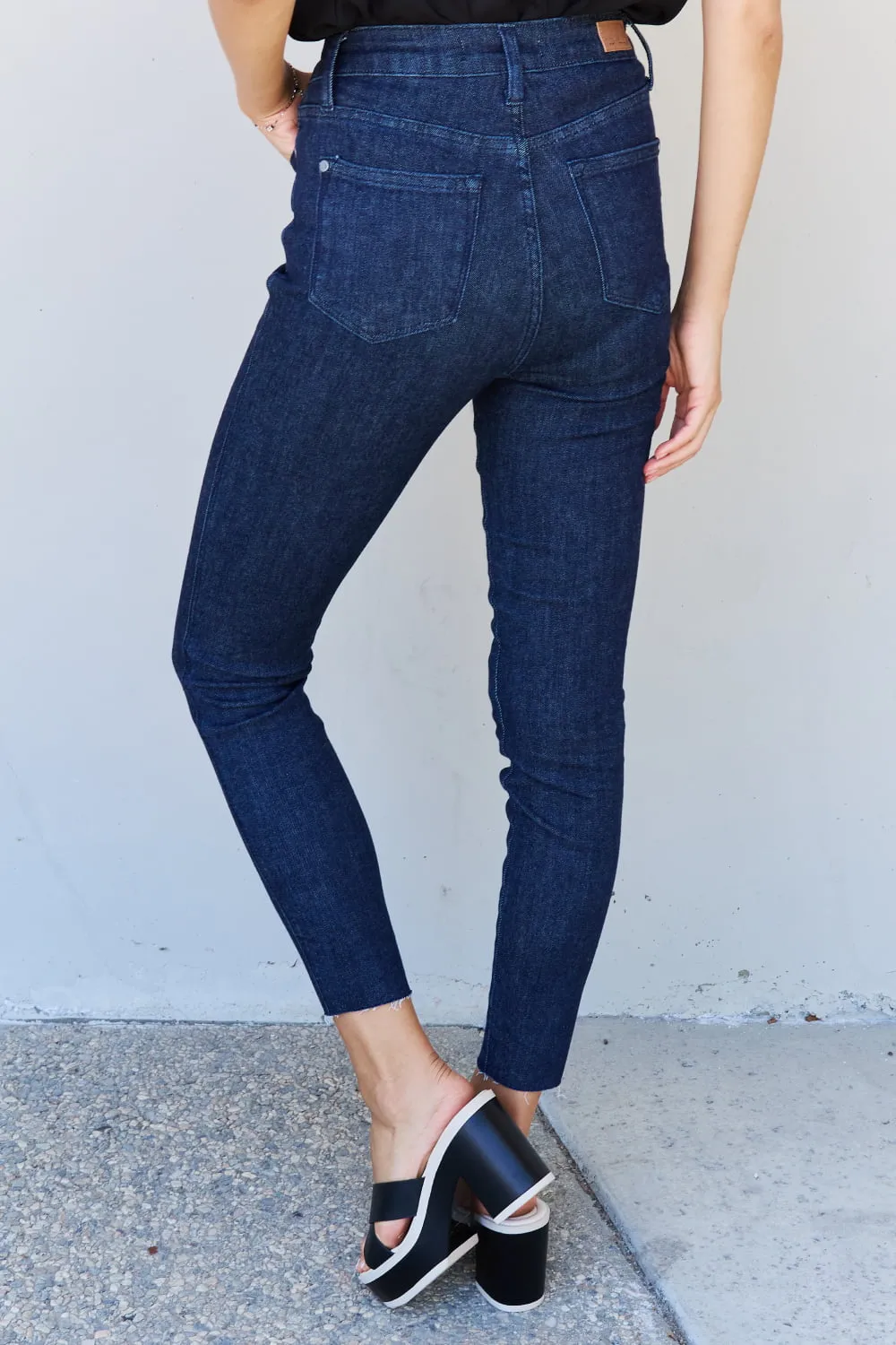 Judy Blue Dark High Waist Tummy Control Raw Hem Skinny