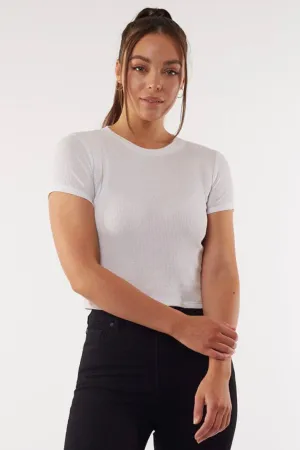 Manhattan White Crop Rib Tee