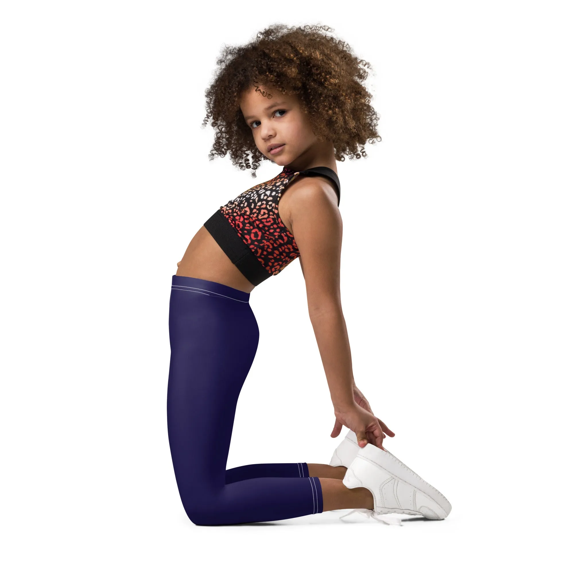 Playtime Perfection: Solid Color Workout Leggings for Girls - Midnight Blue