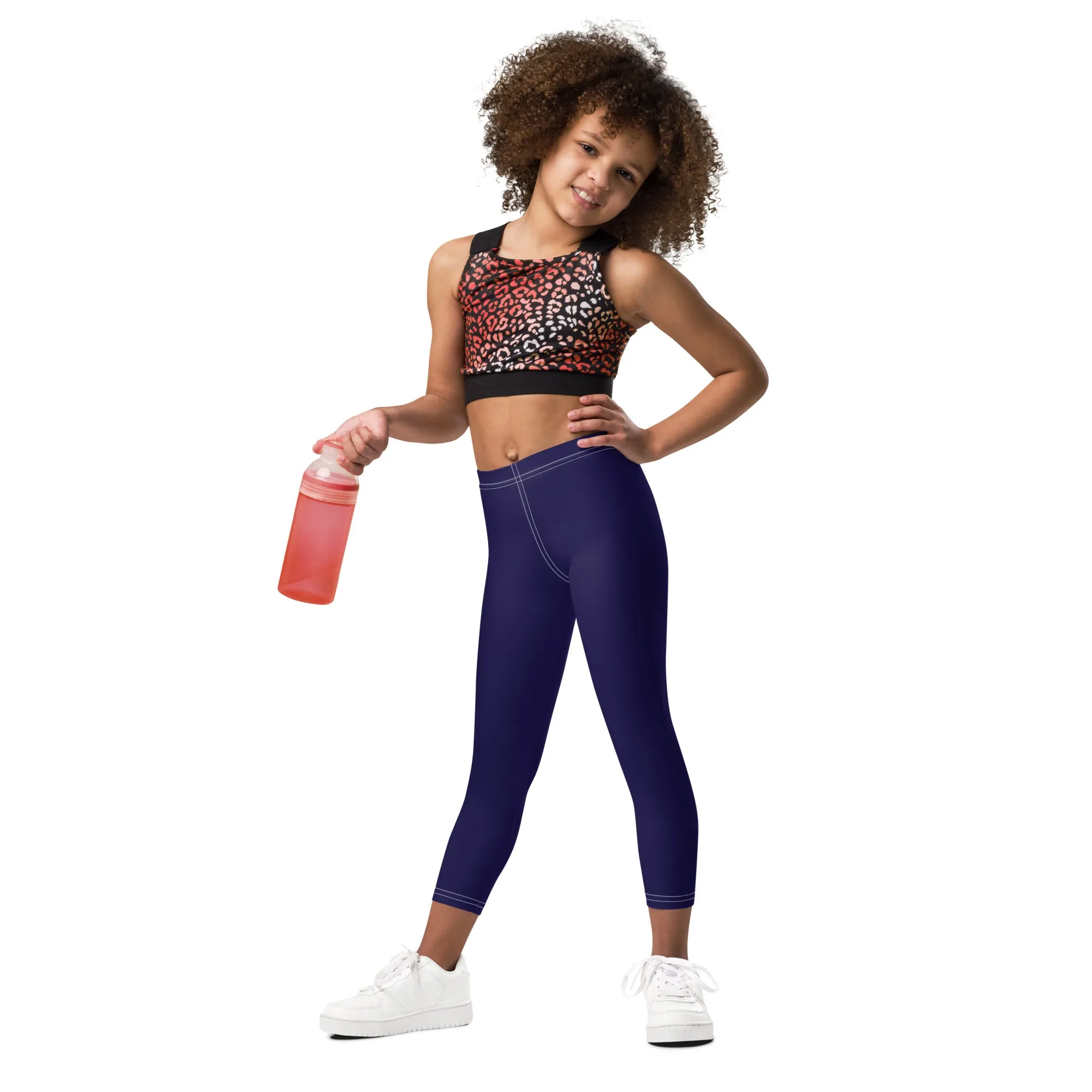 Playtime Perfection: Solid Color Workout Leggings for Girls - Midnight Blue