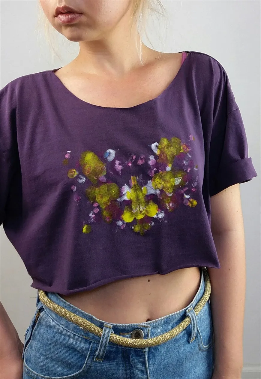 Reworked Hand-painted "Rorschach" Crop Top