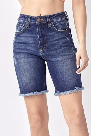 Risen High Rise Frayed Hem Bermuda Shorts