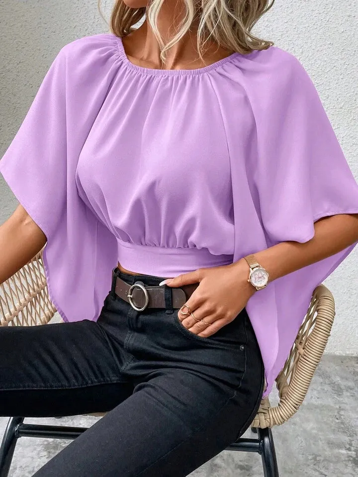 Sleeve tie back crop blouse in lilac