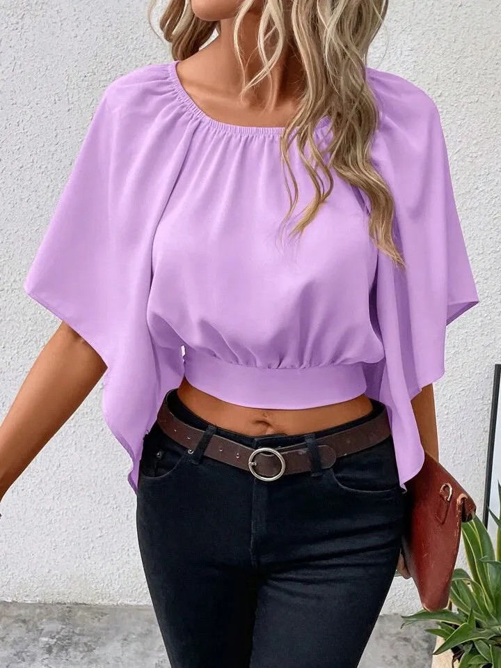 Sleeve tie back crop blouse in lilac