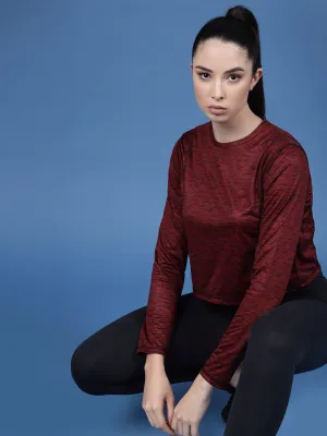 Solid Full Sleeves Round Neck Slim Fit Women Active Wear Crop Top