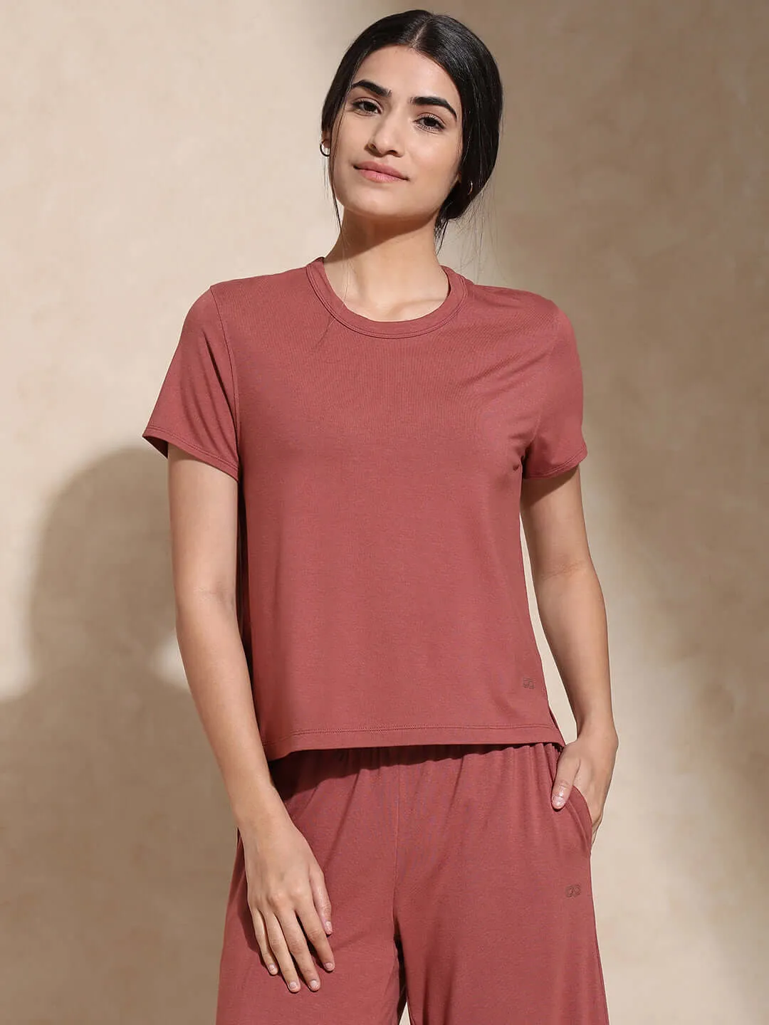 Zen Tee & Lounge Pants with Slit Marsala